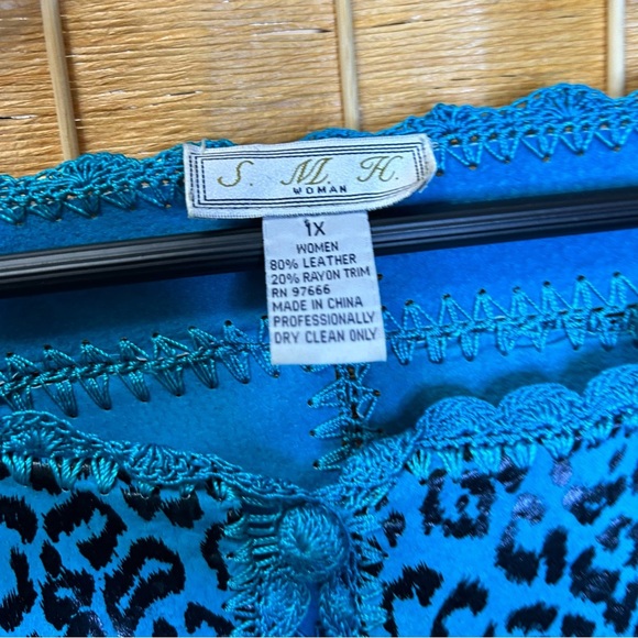 Vintage suede patchwork brocket jacket in blue 1X animal print size 1X - Picture 2 of 5